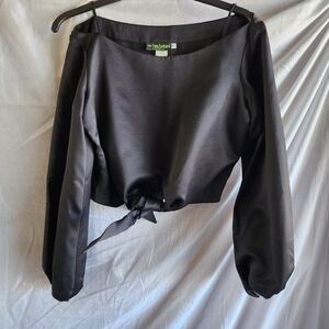 Black Polyester Crop Blouse